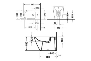 DURAVIT (D-Neo) Биде напольное 370 x 650 мм, с переливом, с отверстием под смеситель, белое - 2