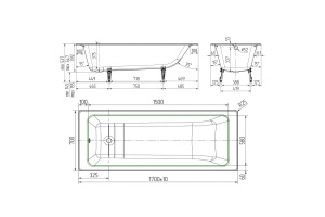 Ванна чугунная Универсал 170х70 в/к ножки 1шт Selena - 3