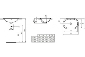 E504901 Connect Умывальник овальный  встраиваемый 62 см, без отверстия под смеситель. - 2