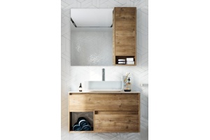Мебель для ванной STWORKI Карлстад 90 дуб рустикальный, роверелла, в стиле лофт, под дерево, подвесная - 2