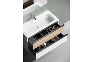 Тумба под раковину Sancos Delta 79х44 белая - светлое дерево - 3