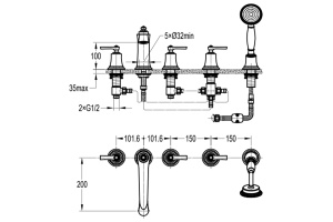 Swedbe Terracotta Art Смеситель для ванны с душевой лейкой на 5 отверстий 2508 - 2
