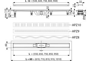 Душевой лоток AlcaPlast APZ10-Simple 650 с решеткой и опорами - 2
