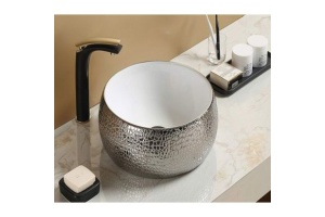 Раковина накладная CeramaLux NC 40 см белый/серебро (C1062) - 2