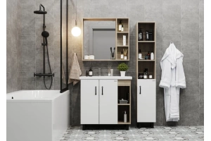 Тумба с раковиной Onika Тимбер 70 белый матовый/дуб сонома (107056) - 3