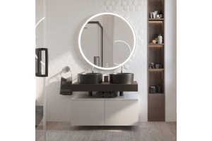 Мебель для ванной STWORKI Ольборг 100 столешница дуб карпентер, без отверстий, 2 тумбы 50 + 2 раковины