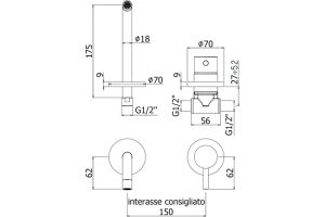 Смеситель Paffoni Light LIG006ST70 с ВНУТРЕННЕЙ ЧАСТЬЮ, для раковины, сталь - 2