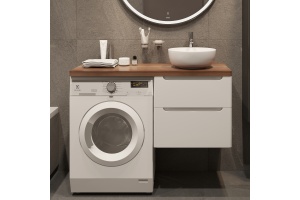 Мебель для ванной STWORKI Берген 60 белая с темной столешницей 122, раковина Moon 1, L - 2