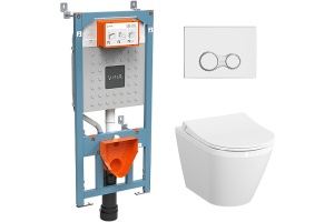 Комплект подвесного унитаза с инсталляцией VitrA Integra Round белый с сиденьем микролифт и кнопкой хром