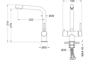 Смеситель для кухни с подключением фильтра Timo Saona 2396/17F золото матовое - 2