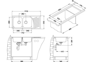 Мойка ELEGANT 70 SAT-90 1110X510 в комплекте с сифоном 1130555, - 3