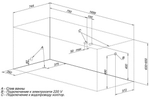 Акриловая ванна Aquanet Cariba 169.3x74.4 см (00203925) - 2