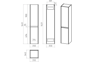 Шкаф-пенал Brevita Balaton 35 R, белый (BAL-05035-01-2П) - 3