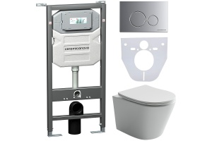 Комплект унитаза с инсталляцией Ceramica Nova Balearica белый с сиденьем микролифт и кнопкой хром матовый