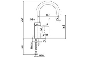 102188036EX Nita смеситель для раковины без донного клапана - 2