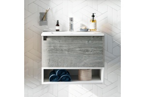 Тумба с раковиной STWORKI Карлстад 60 дуб рошелье, с белой полкой