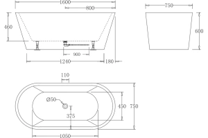 Акриловая ванна BELBAGNO 160х75 белый (BB71-1600-W0) - 3