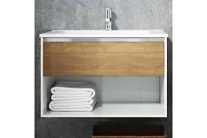 Тумба с раковиной Sanvit Контур 70 белый глянец - светлое дерево