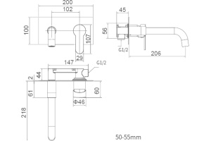 Смеситель для раковины STWORKI FD10005 встраиваемый, С ВНУТРЕННЕЙ ЧАСТЬЮ - 2