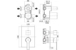 Смеситель Cezares Fuoco DEV3-01 с внутренней частью, для душа - 2