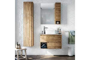 Мебель для ванной STWORKI Карлстад 75 дуб рустикальный, роверелла, с отверстием для смесителя в столешнице
