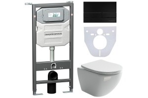 Комплект унитаза с инсталляцией Ceramica Nova Metropol белый с сиденьем микролифт и кнопкой черной матовой