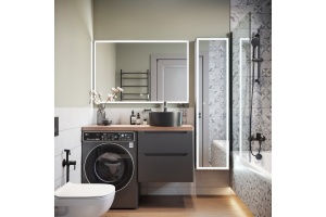 Тумба с раковиной STWORKI Берген 60 серая с темной столешницей 122, BOCCHI Vessel черная, L - 2