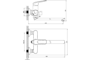 Смеситель для ванны с длинным изливом с керамическим дивертором, Male, IDDIS, MALSBL2i10WA - 2