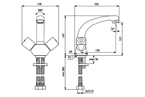 BA226AA PRACTIC Смеситель для умывальника, литой поворотный излив - 2