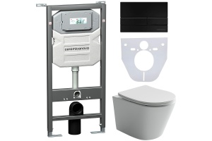 Комплект унитаза с инсталляцией Ceramica Nova Balearica с сиденьем микролифт и черной матовой кнопкой