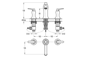 Swedbe Terracotta Смеситель для раковины на 3 отверстия 2550 - 2
