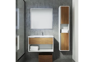 Тумба под раковину Sanvit Контур 80 белый глянец - светлое дерево - 2