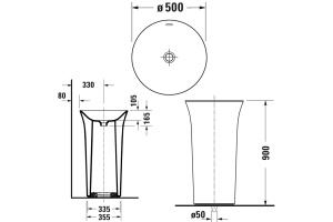 DURAVIT (White Tulip) Раковина, объединенная с пьедесталом, Ø 500 мм, без отверстия под смеситель, отдельностоящая, с сифоном, белая - 3