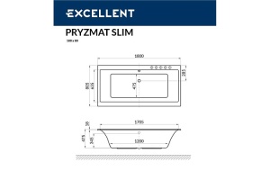 Акриловая ванна Excellent Pryzmat Slim 180x80 белая золото с гидромассажем - 3