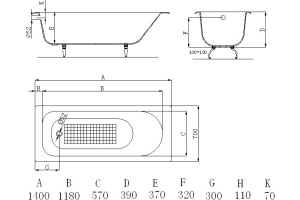 Чугунная ванна Byon Byon 140x70 (V0000217) - 2