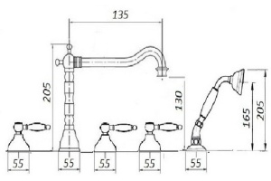 Смеситель на борт ванны Magliezza Grosso Bianco 50119-3-br с ручным выдвижным душем TL-3-br, бронза - 3