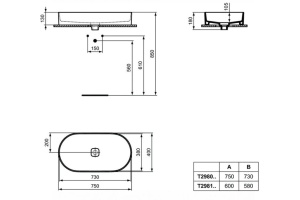 T298101 STRADA II Oval Vessel Умывальник 60 см без отверстия под смеситель, для монтажа с мебелью, без отверстия перелива, с керамической накладкой - 2