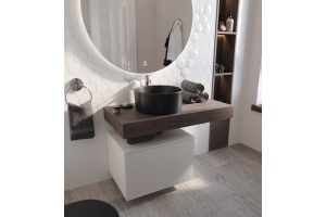 Мебель для ванной STWORKI Ольборг 100 столешница дуб карпентер, без отверстий, с тумбой 60, с раковиной BOCCHI Vessel черной - 3