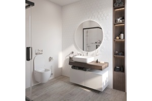 Столешница STWORKI Ольборг 100 дуб карпентер, без отверстий, 2 тумбы 50, с раковиной STWORKI Soul 1 белой - 3