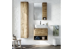 Мебель для ванной STWORKI Карлстад 60 дуб рустикальный, простоун беж, в стиле лофт, под дерево, подвесная, российская