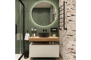 Мебель для ванной STWORKI Ольборг 100 столешница дуб французский, без отверстий, 2 тумбы 50, с раковиной BOCCHI Vessel черной