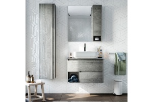 Мебель для ванной STWORKI Карлстад 75 дуб рошелье, роверелла, в стиле лофт, под дерево, подвесная, серая