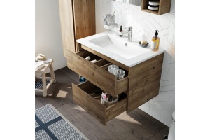 Мебель для ванной STWORKI Карлстад 75 дуб рустикальный, в стиле лофт, под дерево, российская (гарнитур, комплект) - 3