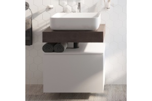 Столешница STWORKI Ольборг 60 дуб карпентер, без отверстий, с тумбой 60, с раковиной STWORKI Soul 1 белой