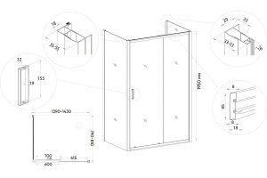Душевой уголок Veconi Rovigo RV-046B 140x80, черный - 3