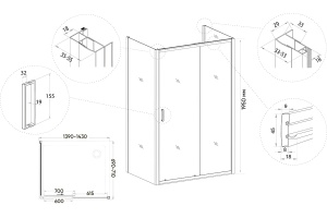 Душевой уголок Veconi Rovigo RV-046B 140x70, черный - 3