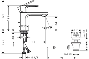 Смеситель для раковины Hansgrohe Rebris S с донным клапаном черный матовый - 2