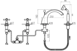 Смеситель на борт ванны Rav Slezak Morava золото - 3