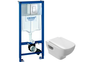 Комплект Система инсталляции для унитазов Grohe Rapid SL 38772001 3 в 1 с кнопкой смыва + Чаша для унитаза подвесного Jacob Delafon Struktura EDE102