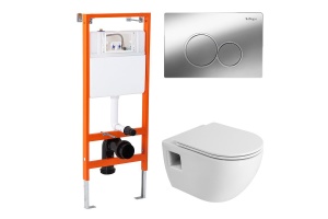 Комплект унитаза с инсталляцией BelBagno Ecoс сиденьем микролифт и кнопкой смыва хром глянцевый